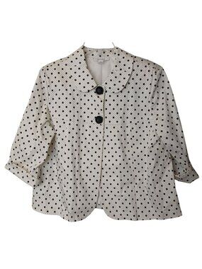 Dressbarn Petite Large White Black Polka Dot Jacket Retro 2 Button 3/4 Sleeve H6